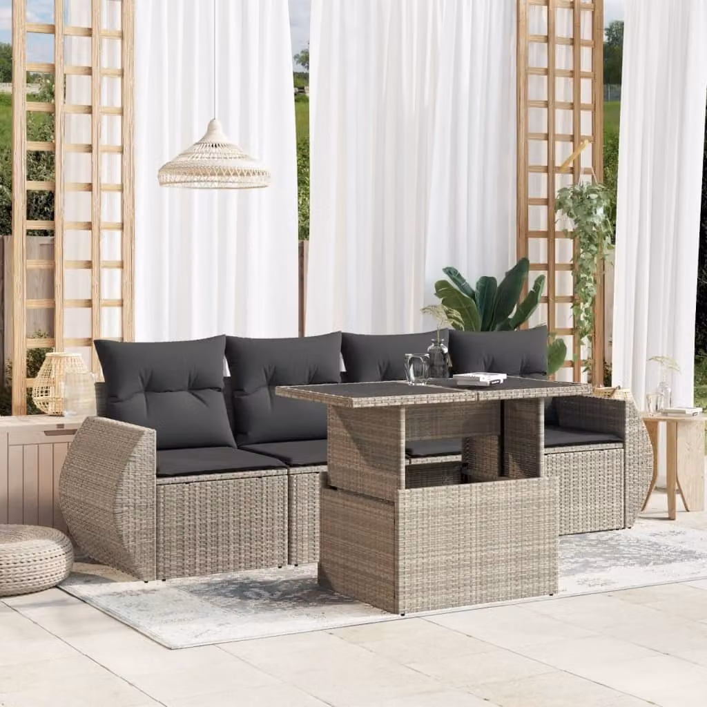 Maison Exclusive - Set Divano da Giardino 5pz con Cuscini Grigio Chiaro Polyrattan