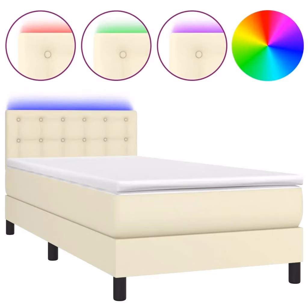 Letto a Molle Ibrido con Materasso vidaXL, Colore Beige e Bianco, con Illuminazione LED Sotto il Letto e Porta USB, L/P: 100 x 200 cm – 2