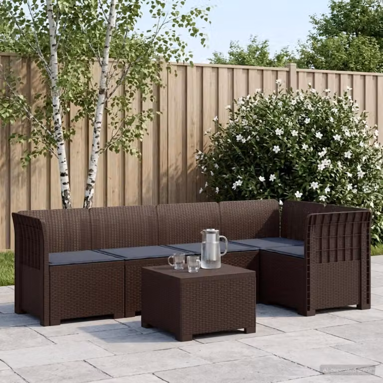 Set da giardino vidaXL a forma di L con divano a 3 posti, elemento angolare, tavolino da caffè e cuscini, in polyrattan marrone e grigio con coperture rimovibili e resistente ai raggi UV