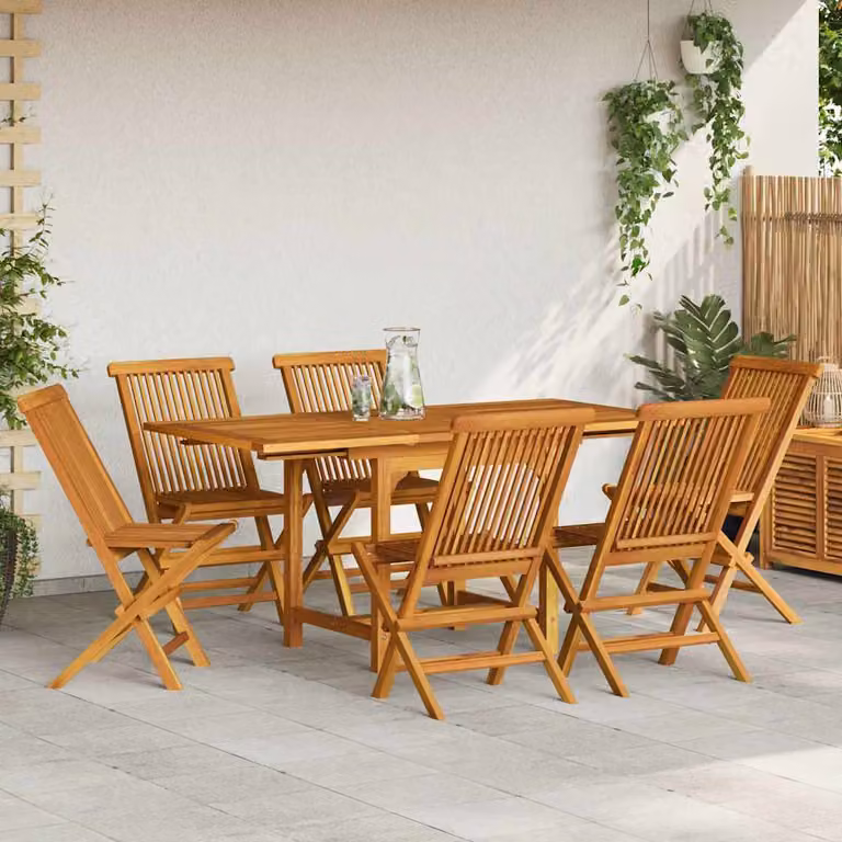 Set da pranzo da giardino vidaXL in legno di teak marrone con tavolo estensibile e 7 pezzi