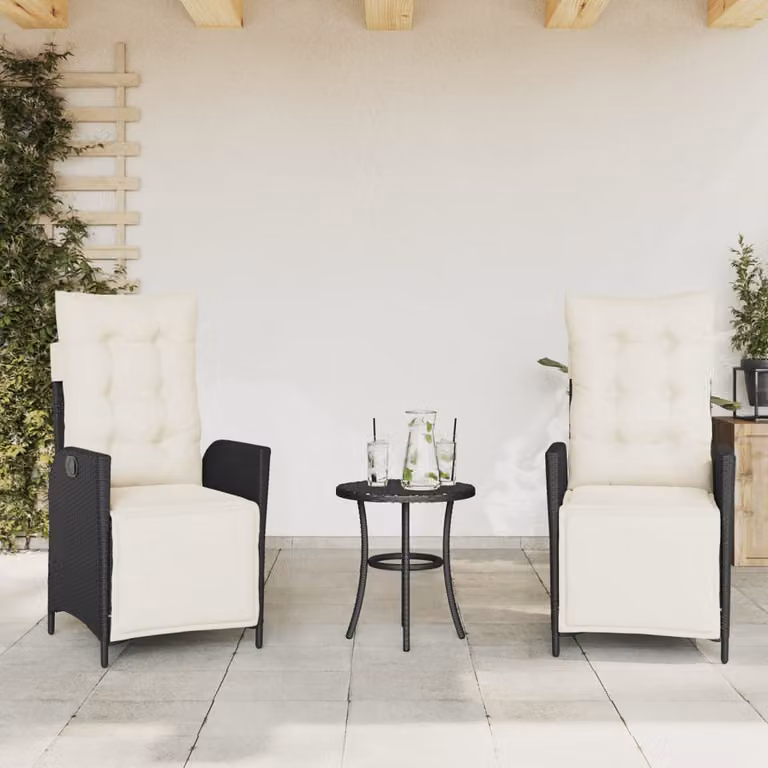Set di 2 sedie da giardino reclinabili con poggiapiedi vidaXL in polyrattan e metallo, bianco e nero