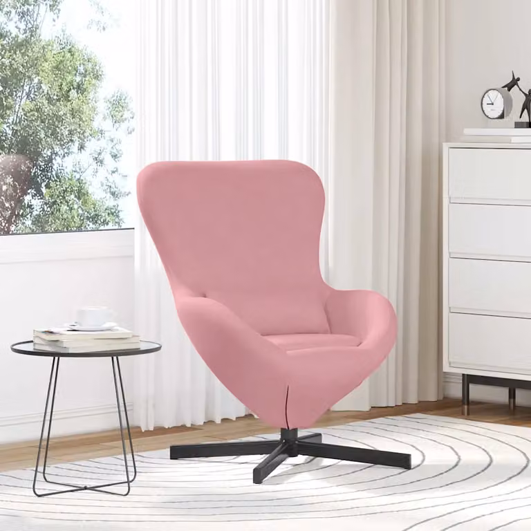 Poltrona uovo vidaXL in velluto rosa con struttura in metallo e rotazione a 360 gradi L: 63 cm, P: 73 cm, H: 90 cm