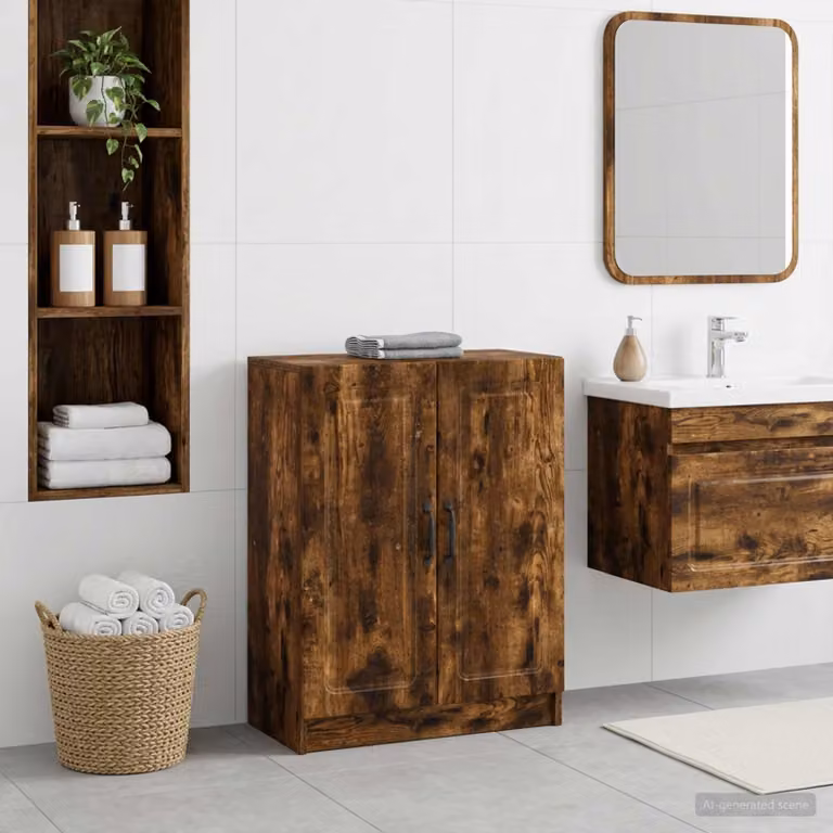 vidaXL Mobiletto da Bagno UTRECHT Moderno Rovere Fumo e Nero L: 59,5 cm, P: 31 cm, H: 77 cm