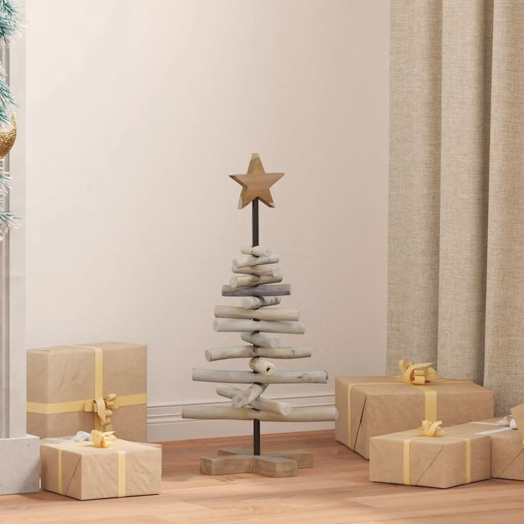 Albero di Natale da tavolo vidaXL in legno di teak massello marrone, Altezza: 60 cm
