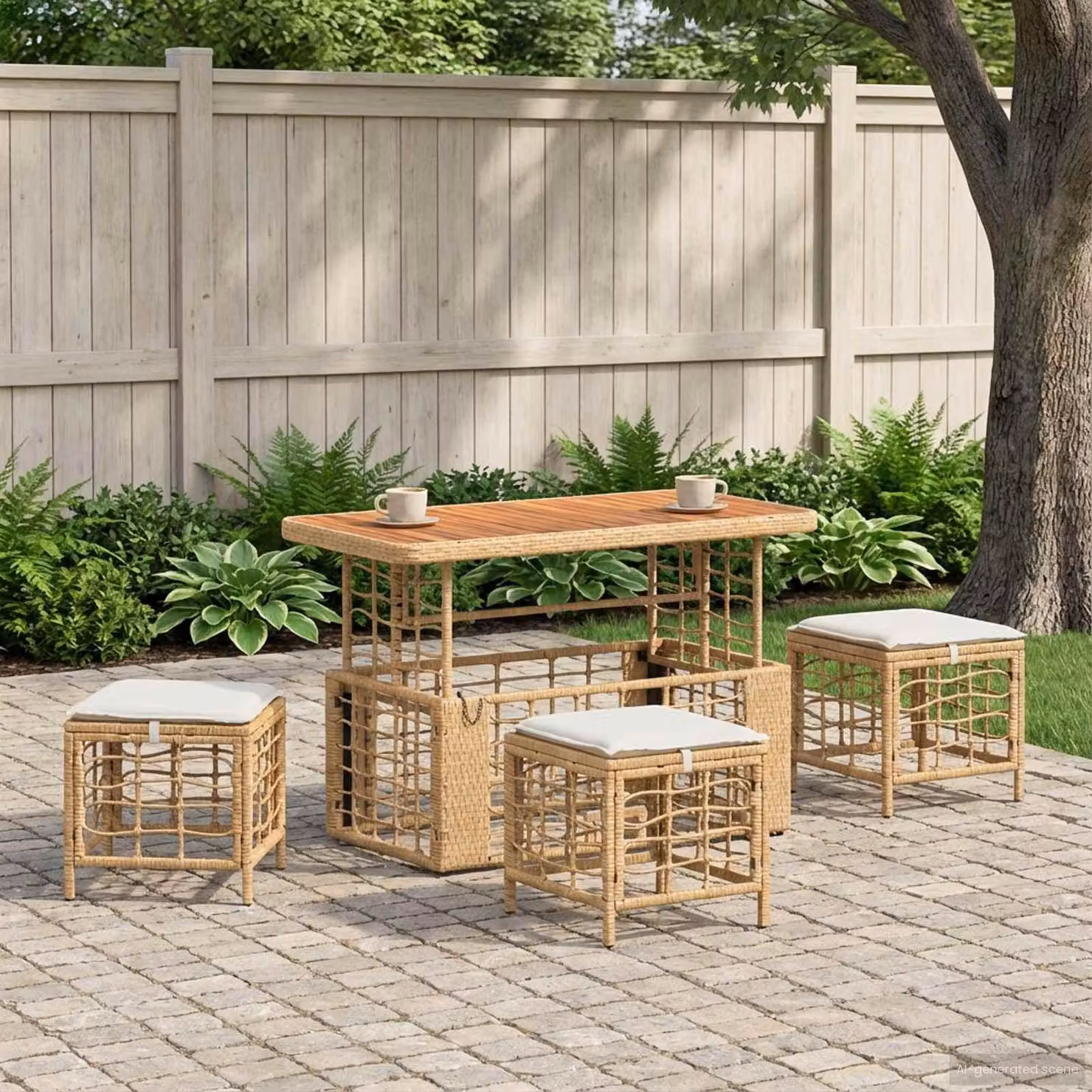 Maison Exclusive - Set da pranzo per esterno, 4 pezzi, colori naturali e bianco