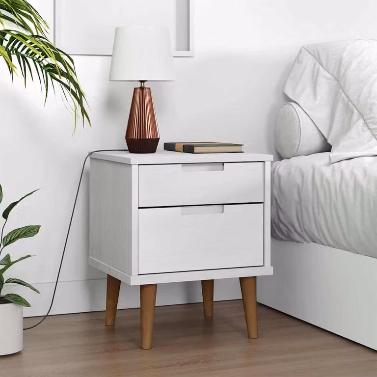 Comodino MOLDE vidaXL in legno massello di pino bianco L 40 cm, P 35 cm, H 48 cm