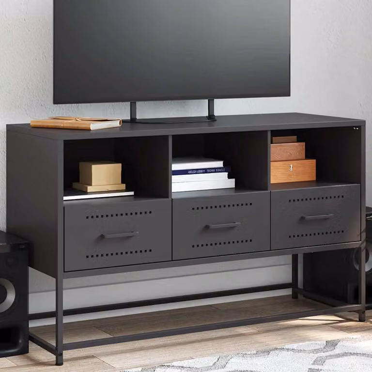 Supporto TV mobile vidaXL in metallo nero con ruote L 100,5 cm, P 39 cm, H 60,5 cm