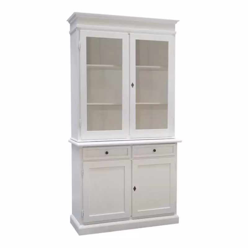 Set composto da cristalliera e credenza in legno stile shabby chic bianco opaco Mobili 2G – 2