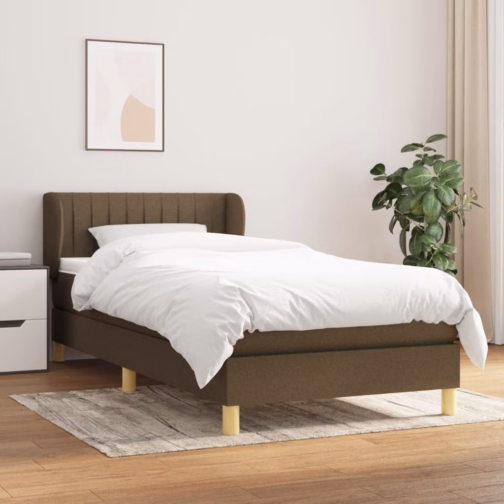 The Living Store Letto a molle con materasso marrone scuro 80x200 cm in tessuto