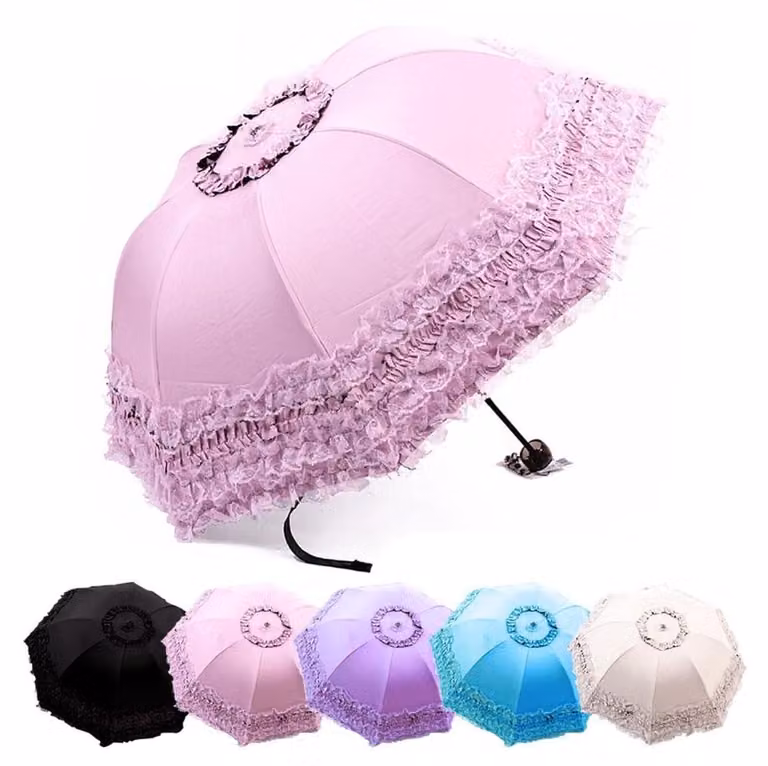 Solidchoice - Parasole vintage con pizzo e ricami floreali