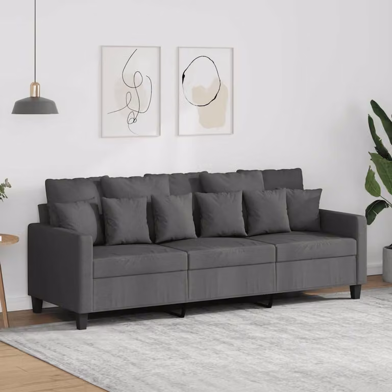 vidaXL Divano a 3 Posti Moderno in Tessuto Grigio con Struttura in Metallo e Cuscini, L: 198 cm, P: 80 cm, H: 77 cm