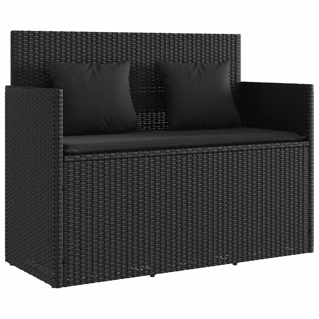 Panchina da Giardino | Panca da Giardino con Cuscini Nera in Polyrattan