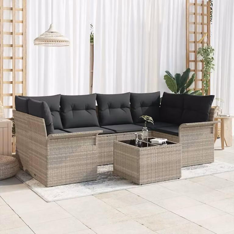 Set Divano da Giardino vidaXL a L composto da 7 pezzi con Tavolino, Grigio, per 6 Persone