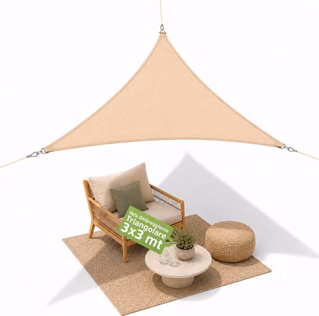 Vela Ombreggiante Triangolare Zendea Beige in Poliestere Idrorepellente con Protezione UV