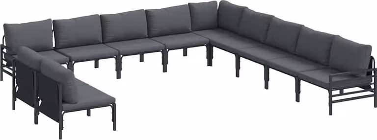 Set Divano da Giardino con cuscino 11 pcs Nero Acciaio