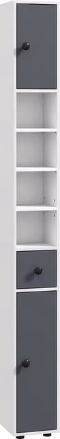 Mobile Colonna Bagno kleankin con Cassetto, 2 Armadietti e 4 Ripiani Aperti, in Legno, L/P/H: 20 x 20 x 180 cm, Grigio Bianco