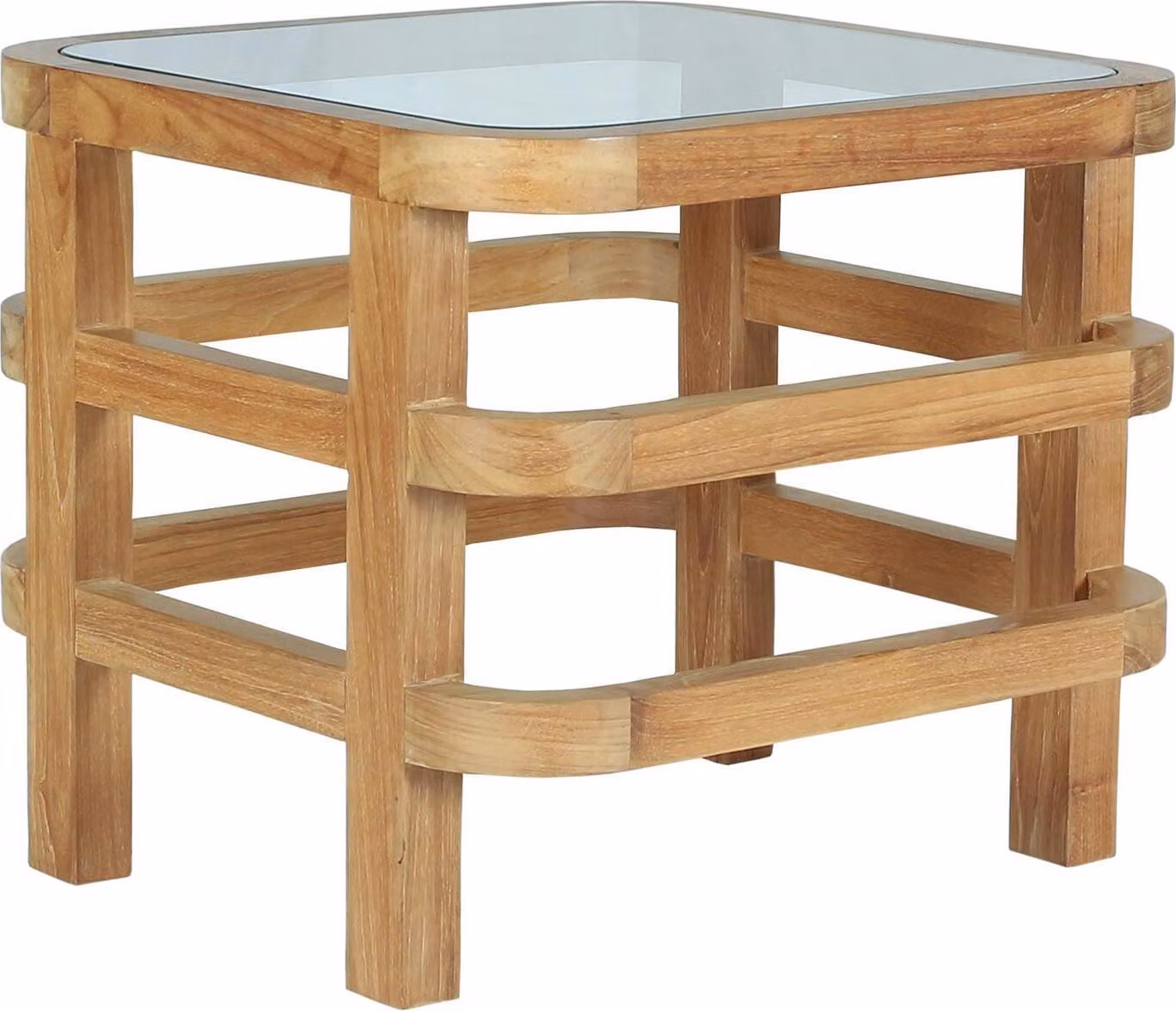 Tavolino laterale Pusiano, in legno massello di teak, resistente agli agenti atmosferici