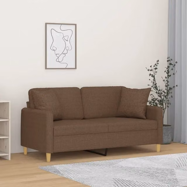Divano a 2 Posti con Cuscini-Sofa 2 Posti con Cuscini Marrone 140 cm in Tessuto 725681