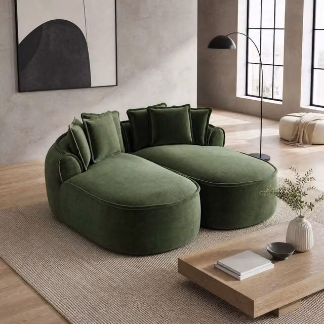 Divano modulare trasformabile in chenille 184x164x67 cm con chaise longue doppia; verde