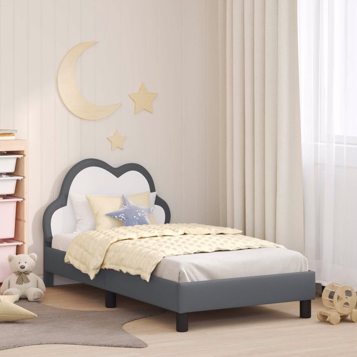 Struttura letto per bambini vidaXL con testata in tessuto, Grigio, L 160 x P 80 x H 90 cm