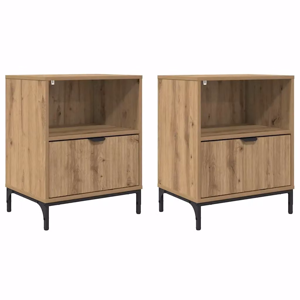 Set di 2 comodini moderni vidaXL in legno rovere e metallo, colore marrone opaco, L 49 cm x P 36 cm x H 61 cm – 2