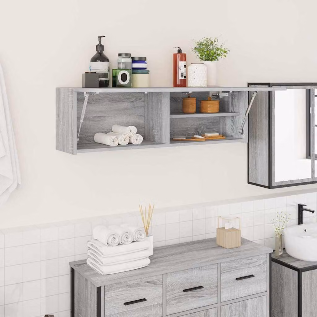 Mobile da bagno vidaXL Grigio Sonoma con ante a battente e ripiani interni, L 100 x P 25 x H 30 cm