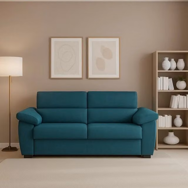 Divano Pisogne DMORA a 2 posti, modello moderno con rivestimento in tessuto azzurro e coperture sfoderabili, L: 185 cm, P: 95 cm, H: 100 cm – 1