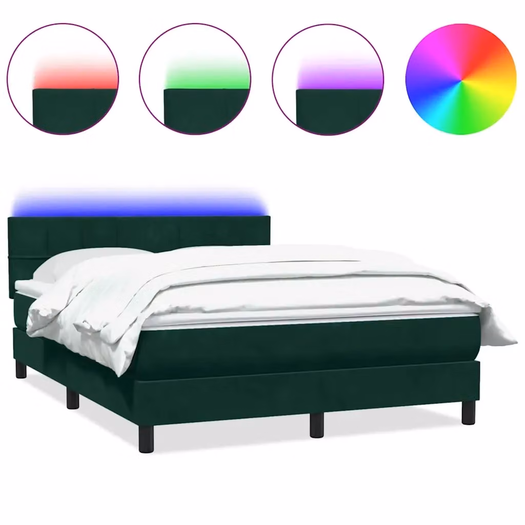 Letto Ibrido con Materasso a Molle Pocket e Illuminazione LED vidaXL in Velluto Verde Scuro L: 160 cm, P: 220 cm – 2