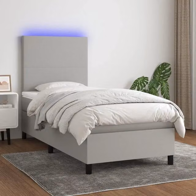 Letto a molle con illuminazione LED e porta USB vidaXL in tessuto grigio, L/P: 90 x 190 cm – 1