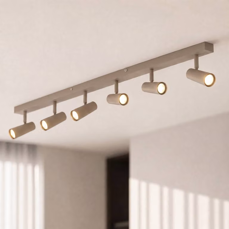Faretto da soffitto Lindby Iluna, a 6 luci, marrone caffè, GU10 Iluna Lindby, dimmerabile, Marrone / Ruggine, Soggiorno / Sala da pranzo, Metallo, Moderno, Faretto