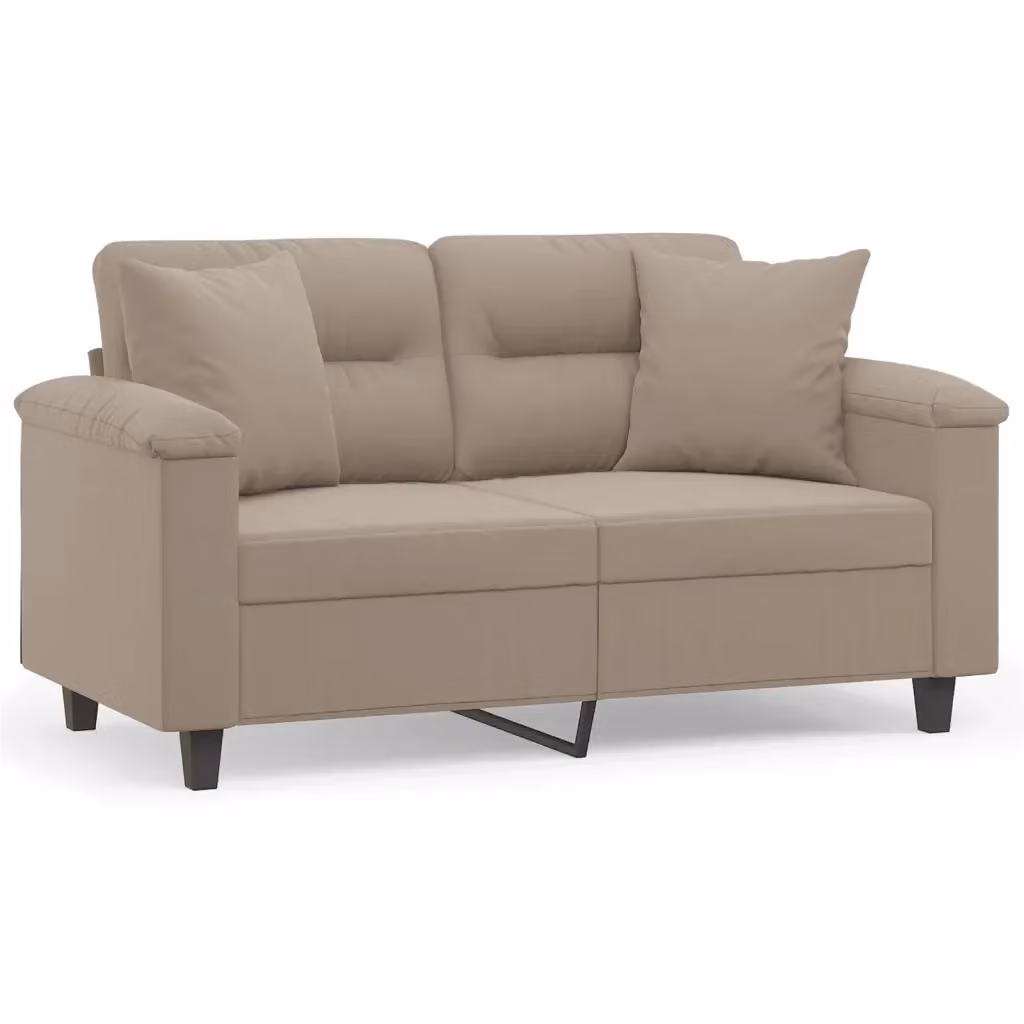 vidaXL Divano a 2 Posti Moderno in Microfibra con Cuscini, Colore Grigio/Beige, L: 150 cm, P: 80 cm, H: 77 cm – 2