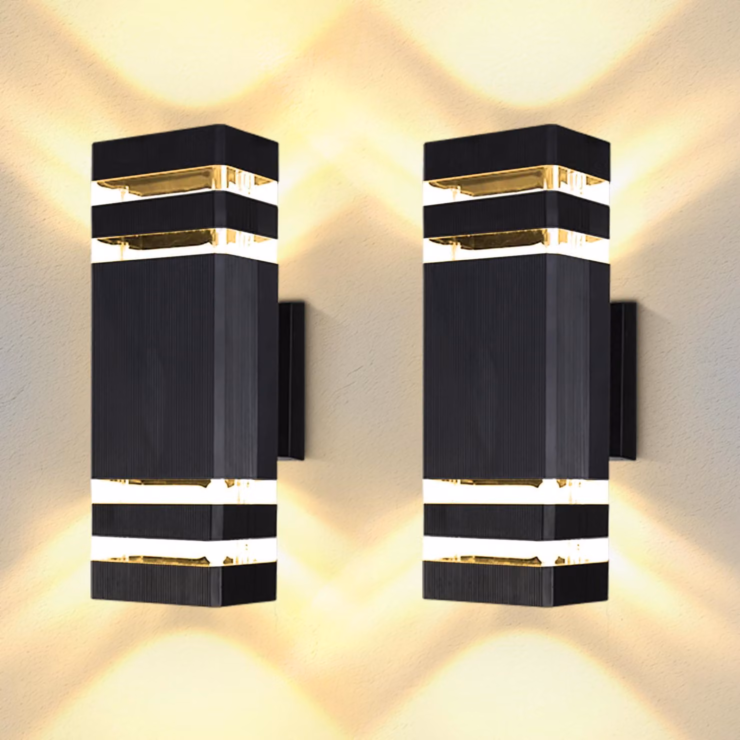 Apparecchi di illuminazione per esterni, grado di protezione IP65, a forma quadrata, attacco GU10, colore nero, set da 2