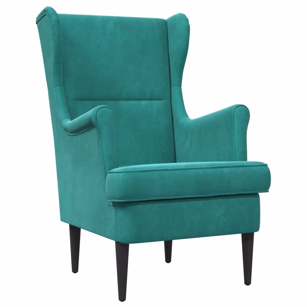 Poltrona moderna in velluto turchese con braccioli e struttura in legno e metallo 602210 – 2