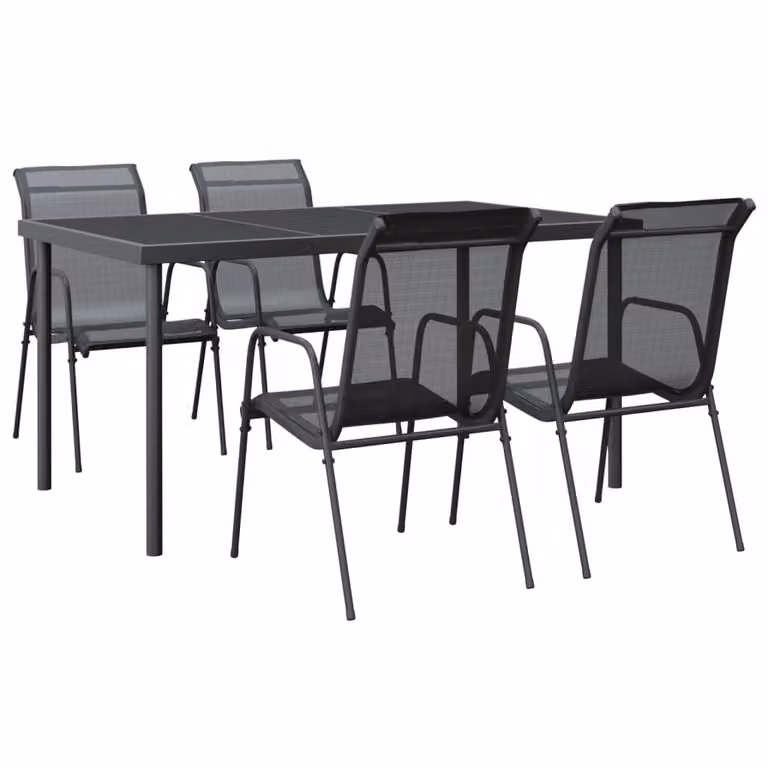 Set da Pranzo da Giardino 5 pz Nero in Acciaio e Textilene