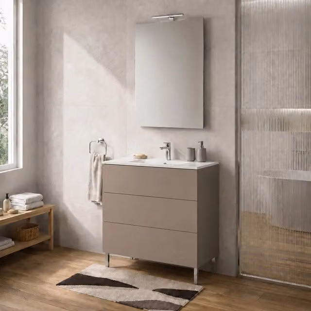 Mobile bagno a terra Tierra INBAGNO beige con tre cassetti push-pull L: 80 cm, P: 45 cm, H: 70 cm