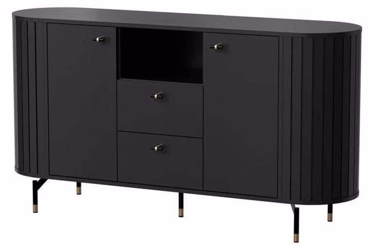 Selsey Zante - Credenza a 2 ante con 2 cassetti, colore nero, 150 cm