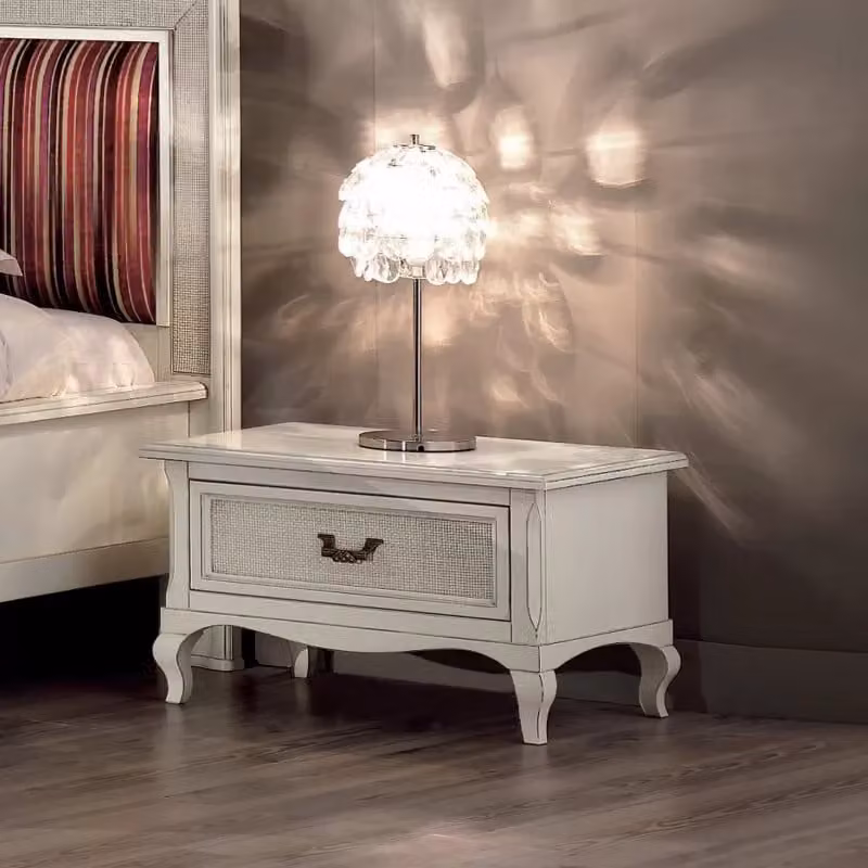 Comodino con 1 cassetto in legno e paglia di Vienna stile shabby chic bianco Mobili 2G L: 62 cm, P: 43 cm, H: 41 cm – 1