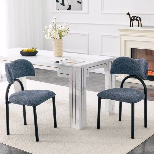 Set 2 sedie da pranzo imbottite blu con struttura in metallo nero HAVRYA