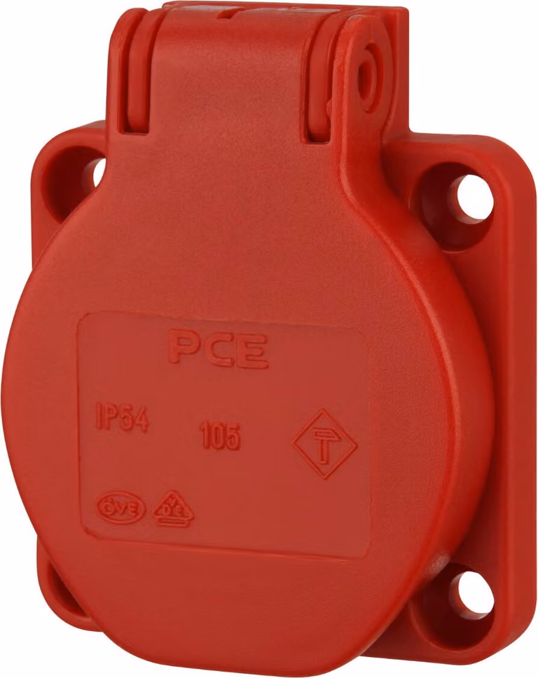 Presa di corrente da incasso IP54 con coperchio a cerniera - rosso