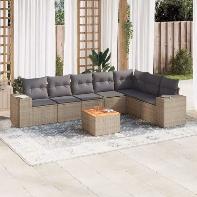 vidaXL Set Divano da Giardino a L 8 pz in Polyrattan con Cuscini Beige e Grigio