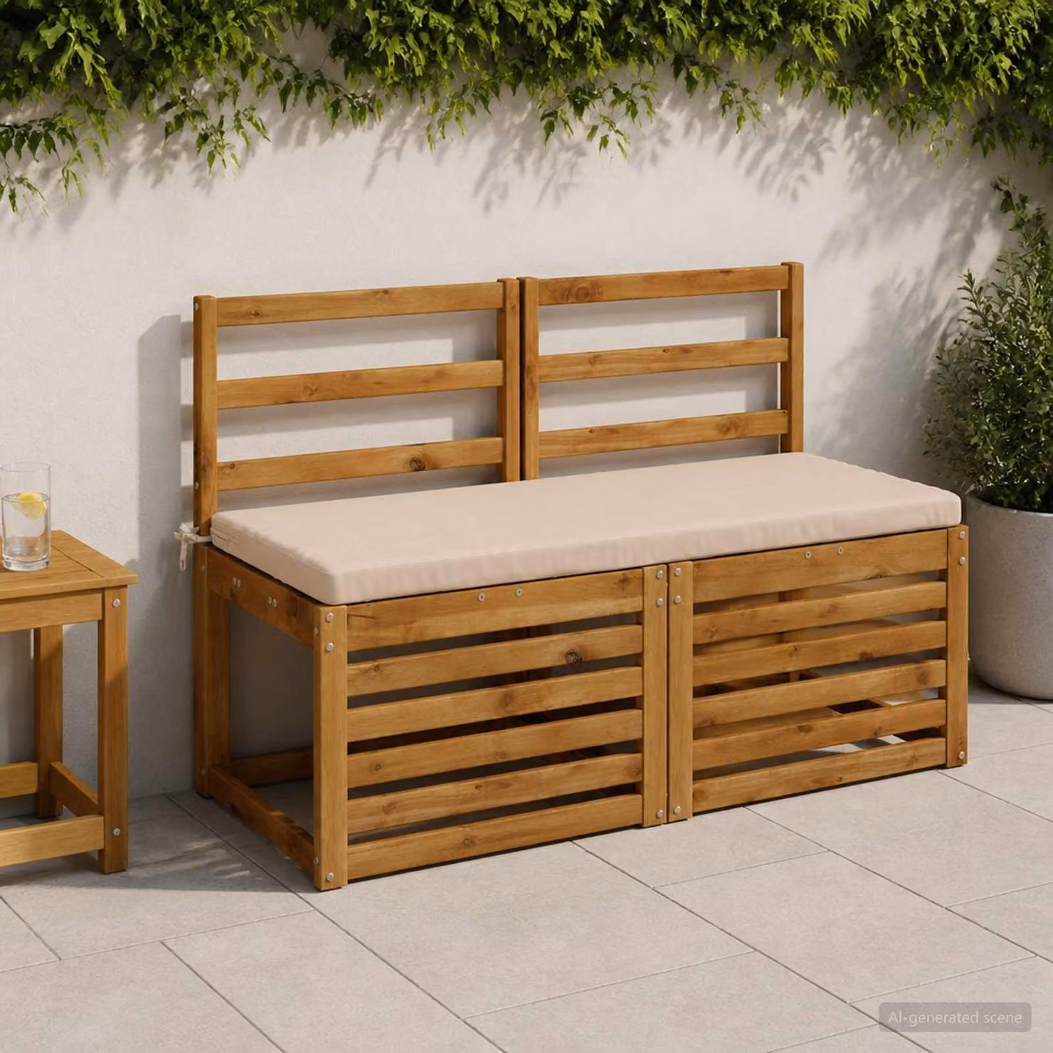Set di 2 cuscini per panchina vidaXL in poliestere beige, forma rettangolare, L 120 cm x P 50 cm x H 12 cm