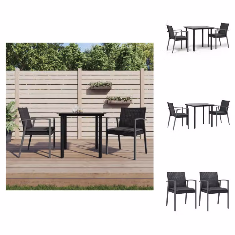 vidaXL Set da pranzo da giardino 3 pezzi con cuscini in polirattan e acciaio - Set di mobili da giardino