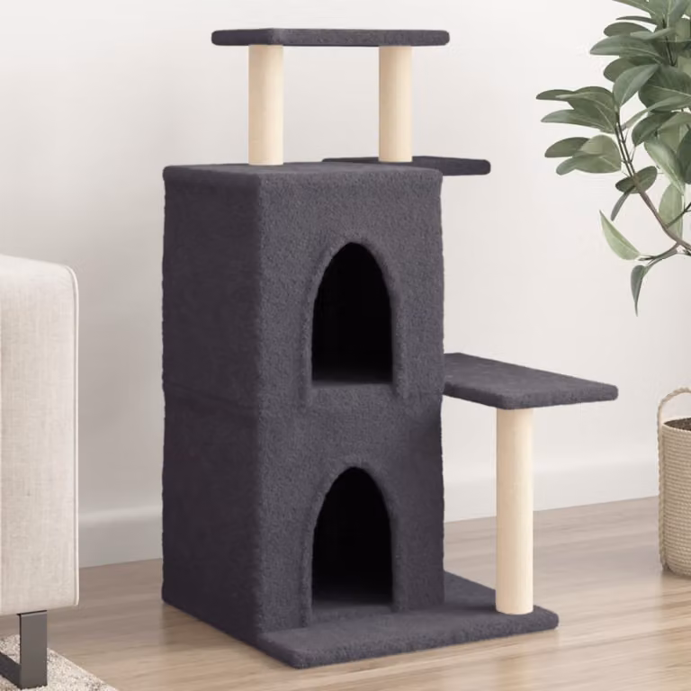 vidaXL Albero per Gatti con Tiragraffi in Sisal e Legno Grigio Altezza: 97 cm