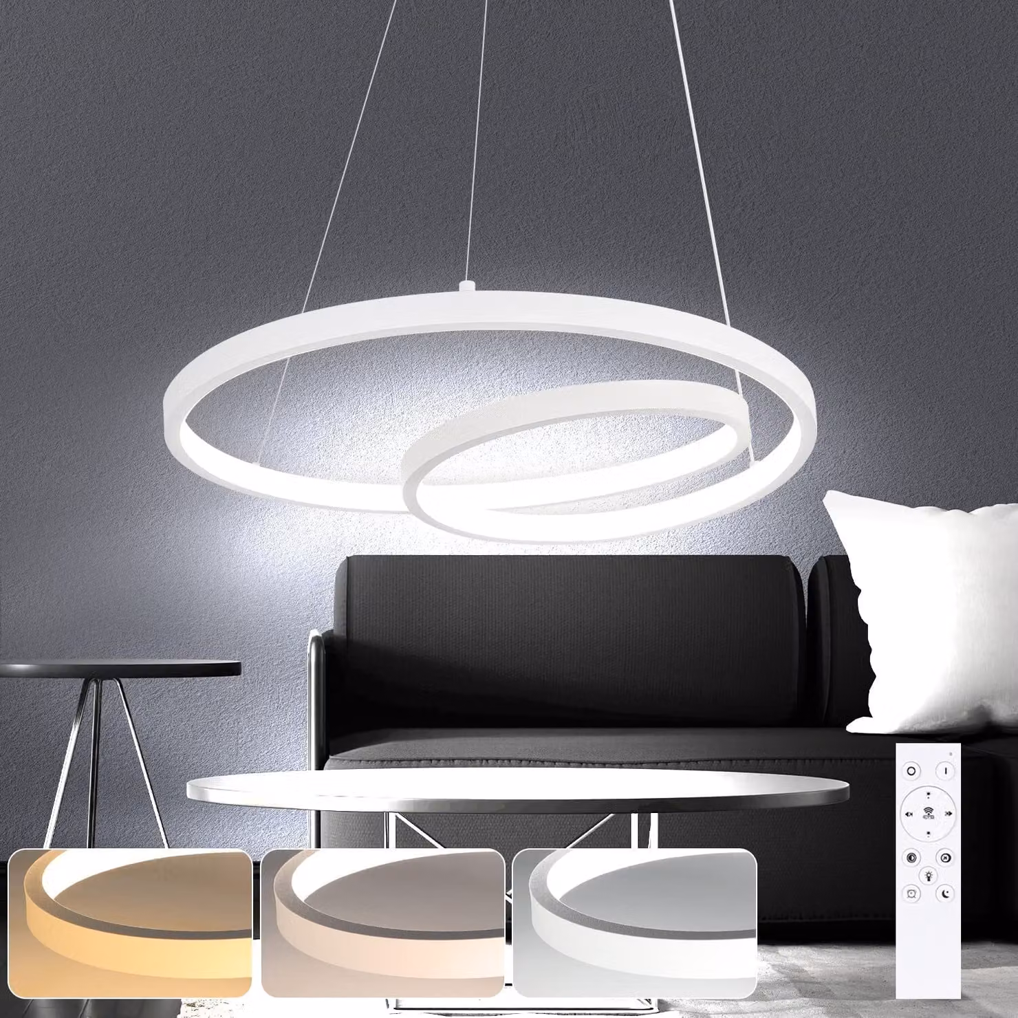 ZMH Lampada a sospensione per tavolo da pranzo Lampada a sospensione LED: 40CM Bianco Lampada a sospensione Lampada a sospensione moderna Lampada da sala da pranzo di design Lampada da tavolo dimmerabile con telecomando