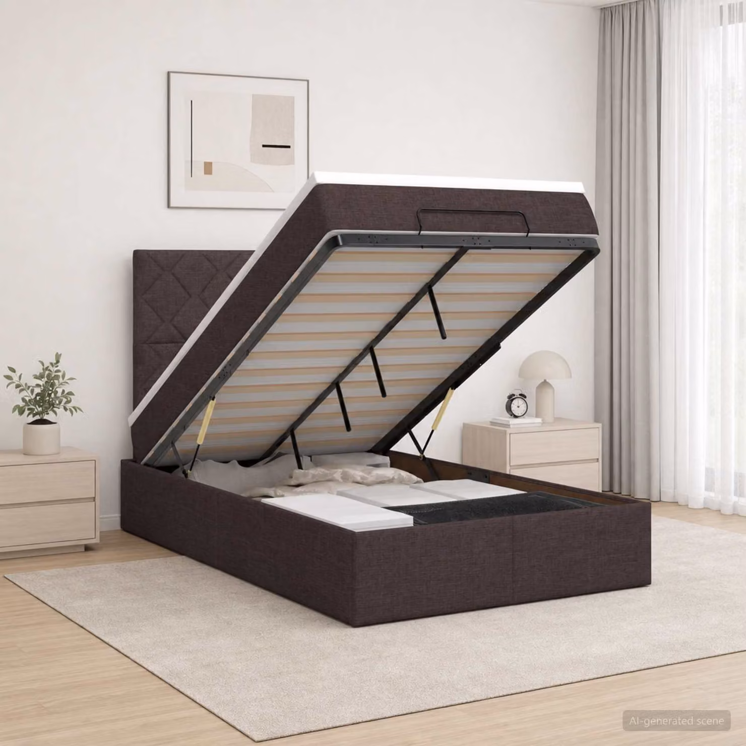 vidaXL Letto Ottomano con Materasso e LED Marrone Scuro 120 x 200 cm