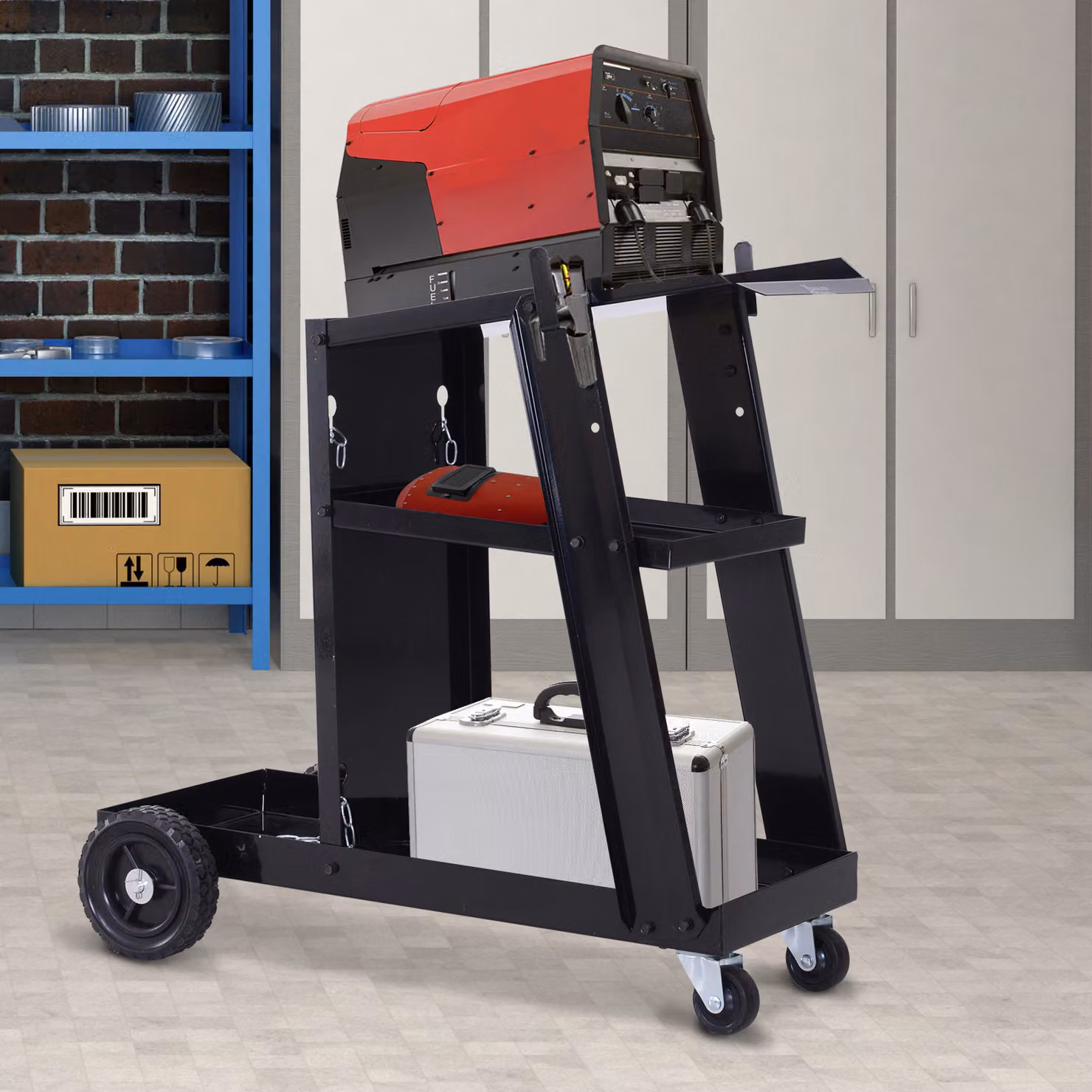 Carrello porta utensili Durhand in acciaio nero con 3 ripiani e 4 ruote in gomma per officina – 2