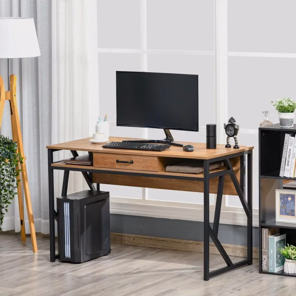 Scrivania da Computer Industrial GIORDANOSHOP per Home Office e Camera da Letto, Colore Nero e Marrone, L 120 cm x P 60 cm x H 76 cm – 2