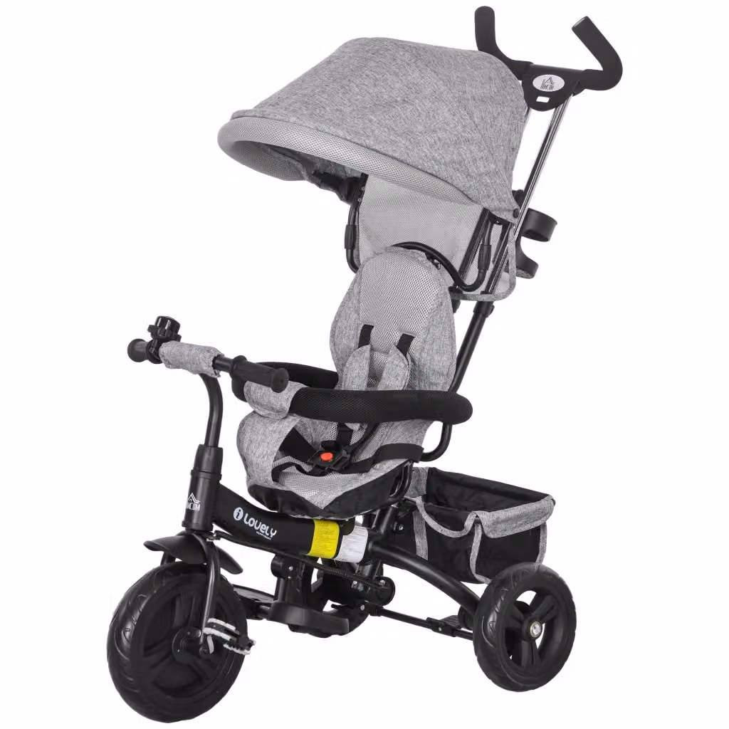 Triciclo evolutivo per bambini XYLO grigio con tettuccio pieghevole e cintura di sicurezza – 2