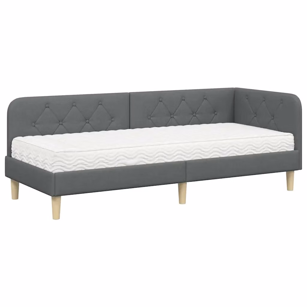 vidaXL Cornice del letto ad angolo moderna in tessuto grigio con struttura in legno e doghe fisse L: 200 cm, P: 80 cm, H: 204 cm – 2