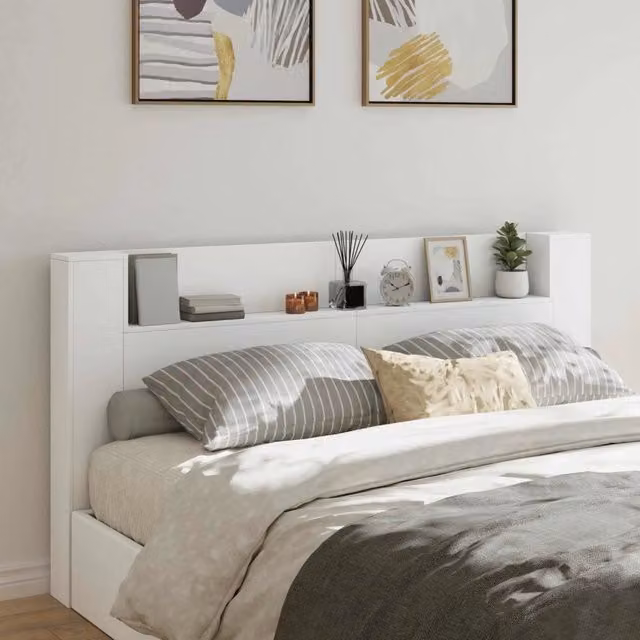 Testiera con stoccaggio e illuminazione LED vidaXL in legno bianco L: 200 cm, H: 103,5 cm, P: 16,5 cm